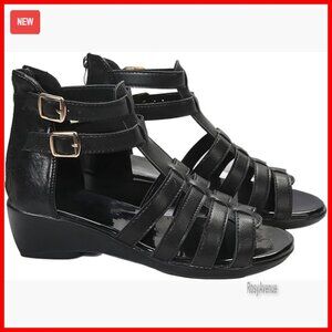 Leather Gladiator Sandals with Wedge Heel, Arch Support, Zipper Ankle